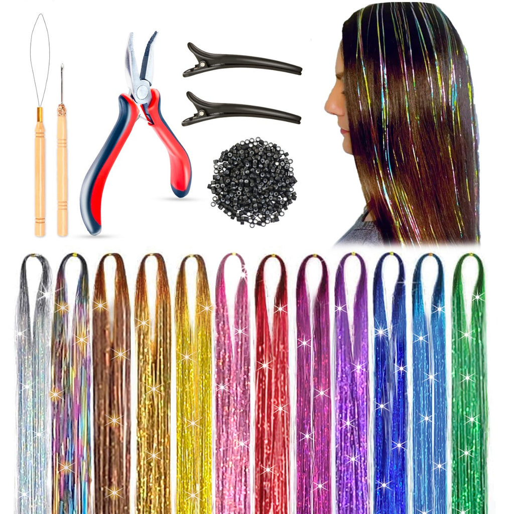 Andou | 14 colors | 3500 strands | heat resistant hair tinsel kit for girls, women