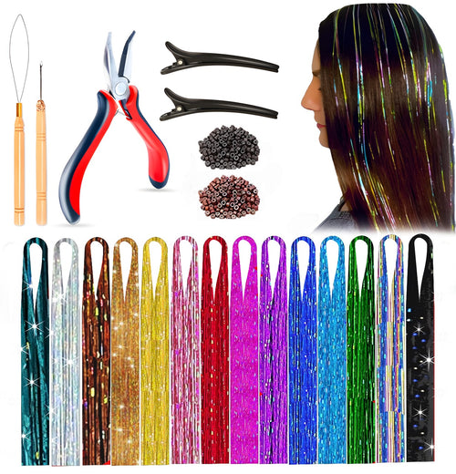 Andou | 14 colors | 3500 strands | heat resistant hair tinsel kit for girls, women