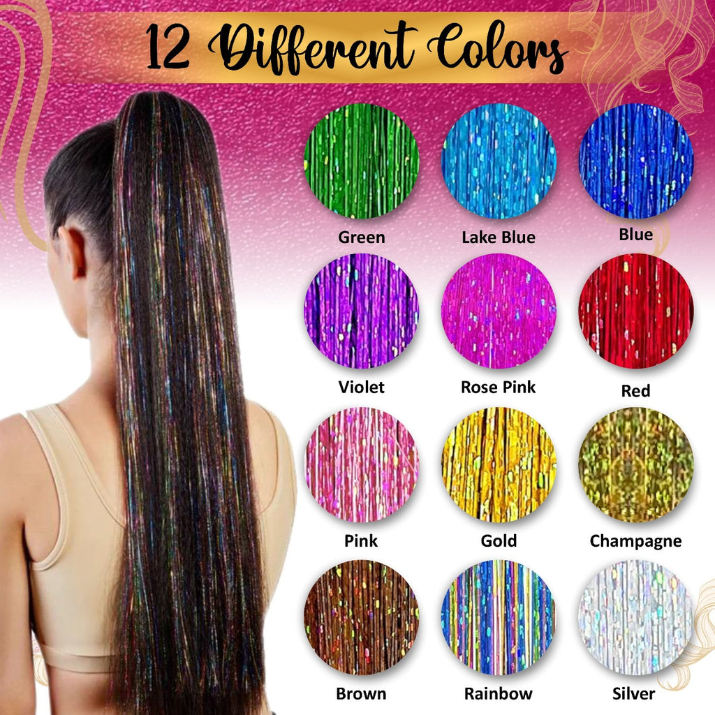 Andou | 14 colors | 3500 strands | heat resistant hair tinsel kit for girls, women